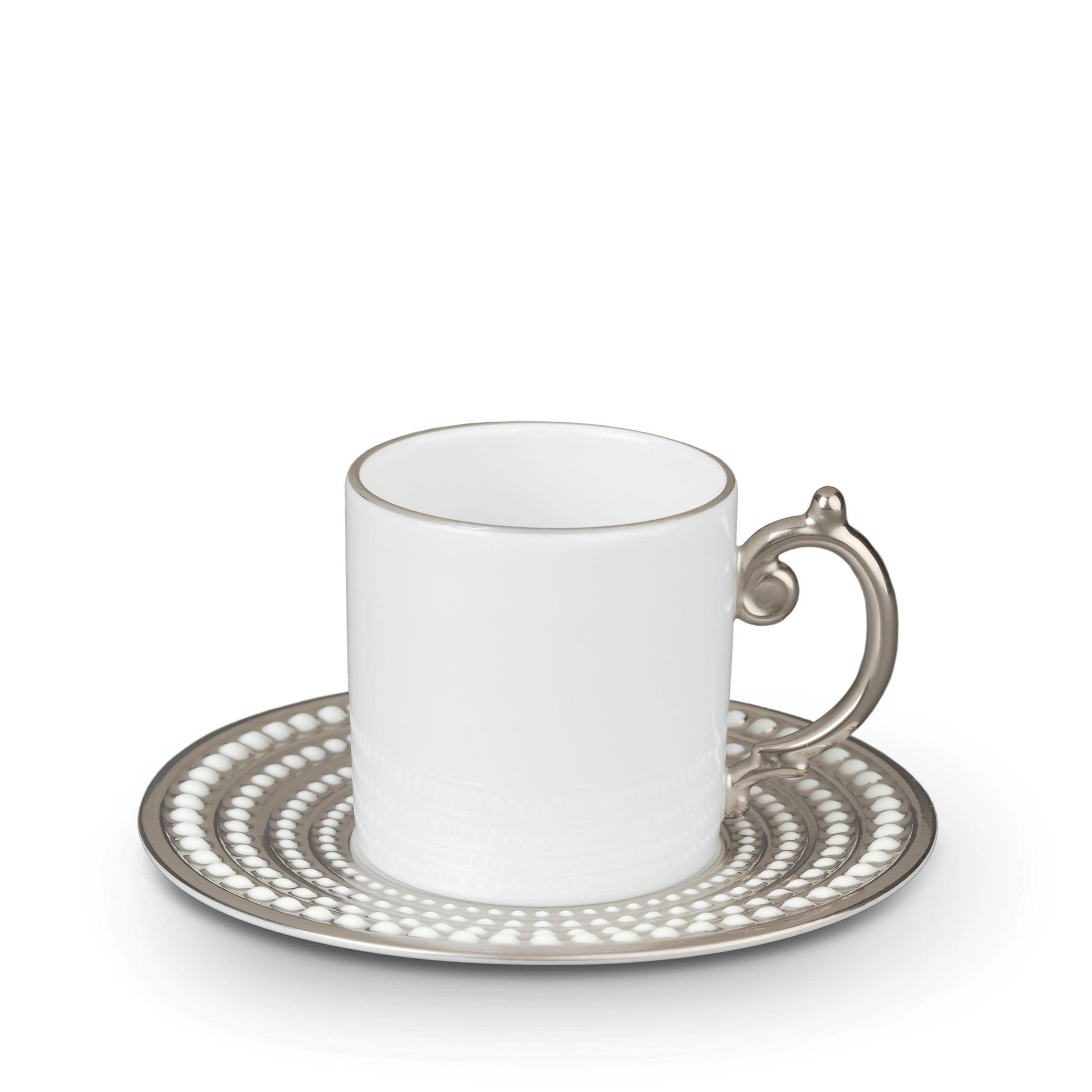 White and Gold Beaded Espresso Cup and Saucer