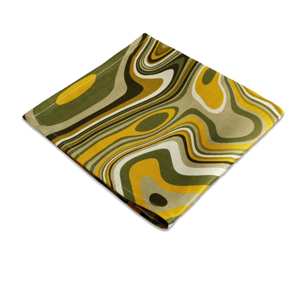 Linen Sateen Waves Napkins - Green + Yellow (Set of 4) - L'OBJET