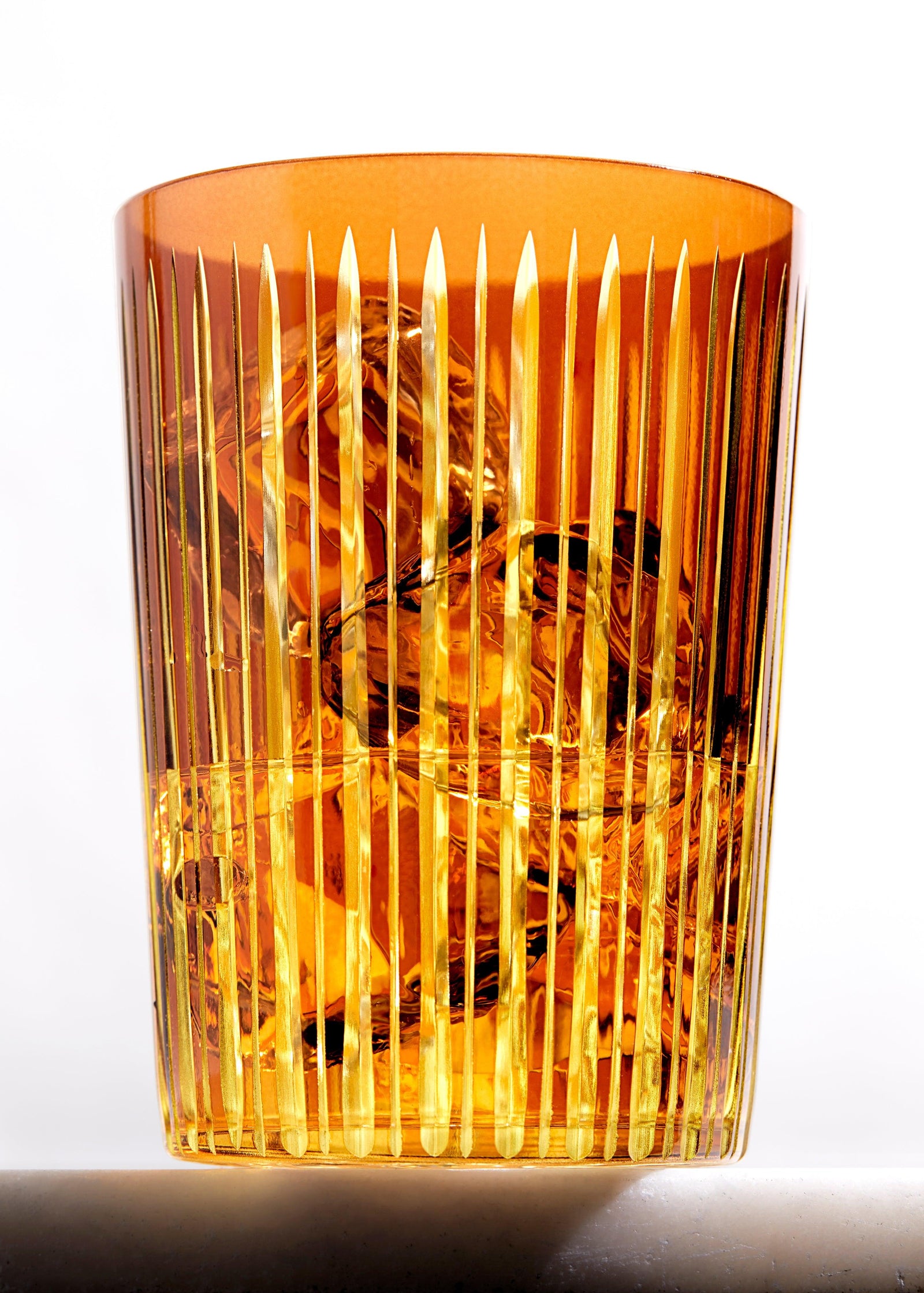 3 Art Studio Glass Blown Amber Orange Cream Blown Highball outlet Whiskey Swirl Barware